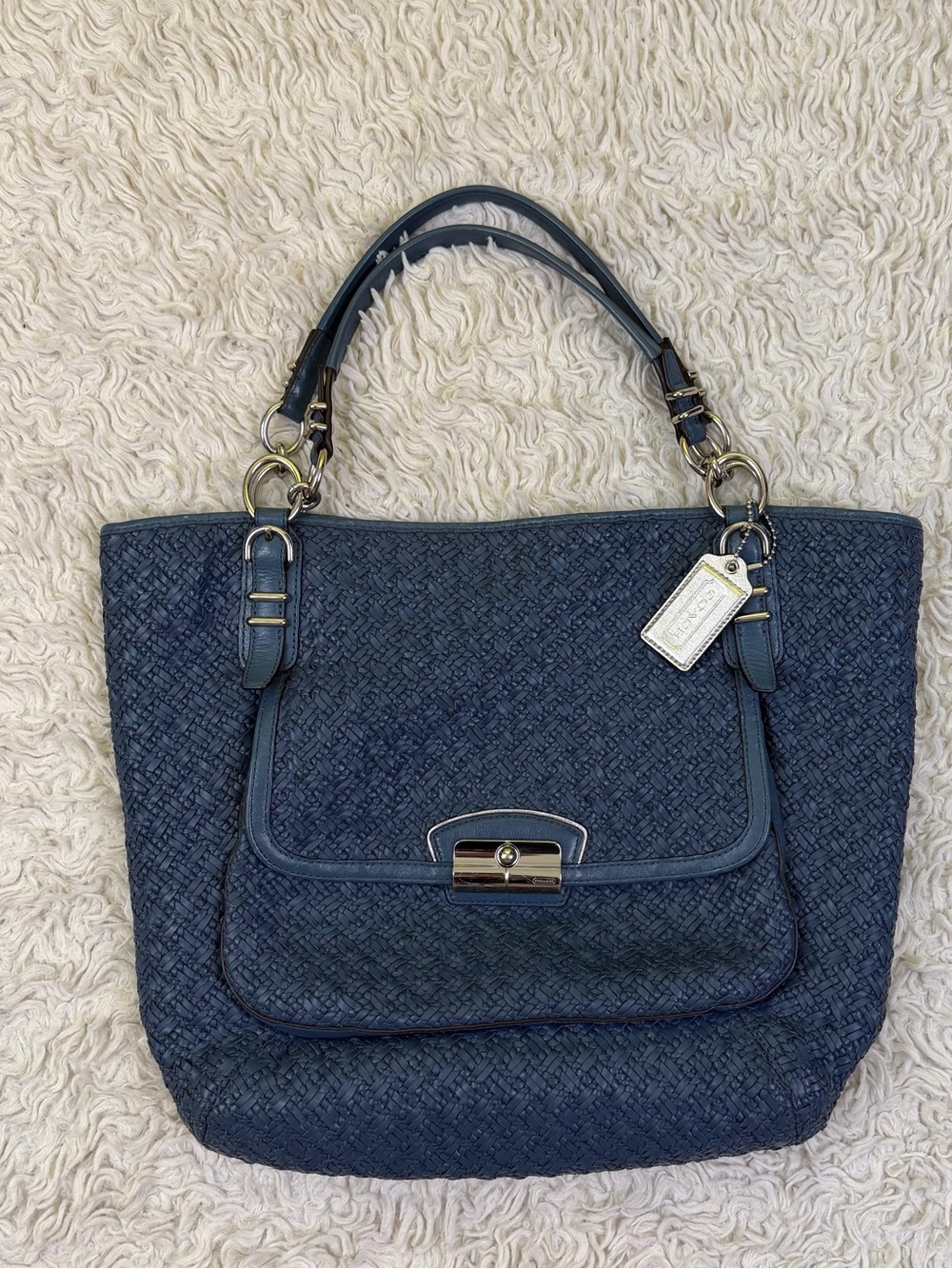 Coach Kristin Pinnacle Woven Leather XL Tote in Denim